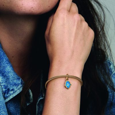 Pandora 762699C01 Charm-Anhänger Schillernde Blaue Hand der Fatima Vergoldet