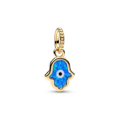 Pandora 762699C01 Charm-Anhänger Schillernde Blaue Hand der Fatima Vergoldet