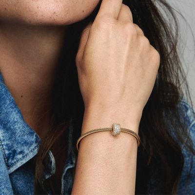 Pandora 762820C01 Charm Damen Funkelndes Dreireihiges Pavé Zirkonia Vergoldet