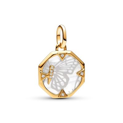 Pandora Me Charm-Medaillon Schmetterling Perlmutt Vergoldet 763366C01