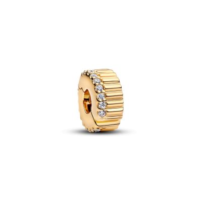 Pandora Clip-Charm Damen Gerippt Zirkonia 14 Karat Vergoldet 764078C01