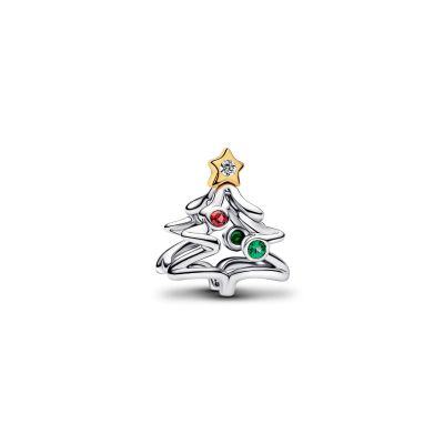 Pandora Charm Weihnachtsbaum Zirkonia Silber 14K Vergoldet 764248C01