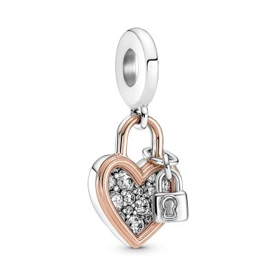 Pandora 780087C01 Charm-Anhänger Herzschloss Doppelter Silber 14k Rosé Vergoldet