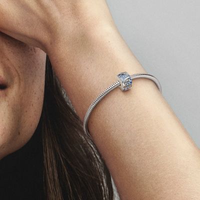 Pandora 792552C01 Clip-Charm Damen Geschwungene Feder Blau Sterling-Silber