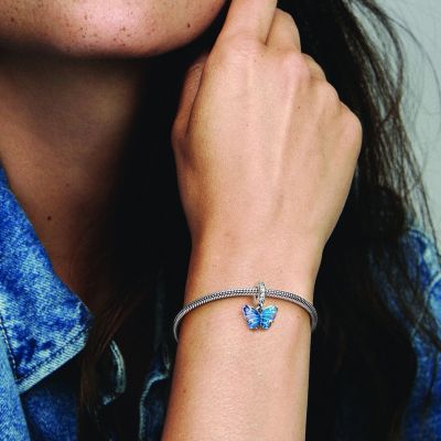 Pandora 792698C01 Charm-Anhänger Damen Blauer Murano-Glas Schmetterling Silber