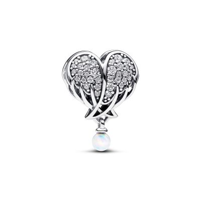 Pandora 792980C01 Charm Damen Funkelnde Engelsflügel & Herz Zirkonia Opal Silber