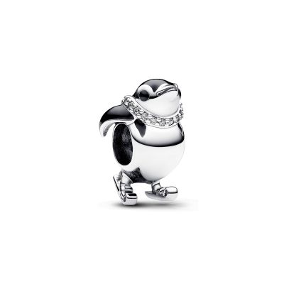 Pandora 792988C01 Charm Damen Ski-Pinguin Emaille Schwarz Zirkonia Weiß Silber