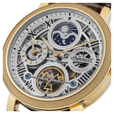 Ingersoll I12402  Herren-Uhr The Row Analog Automatik Leder-Armband Ø 45 mm