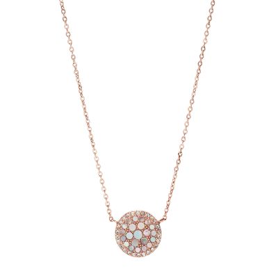 Fossil JF01740791 Kette Anhänger Perl Disc Vintage Glitz Edelstahl Rosé