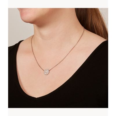 Fossil JF01740791 Kette Anhänger Perl Disc Vintage Glitz Edelstahl Rosé