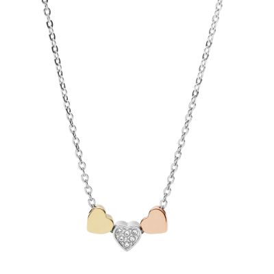 Fossil JF02856998 Kette Anhänger Tri-Tone Heart  Edelstahl Vintage