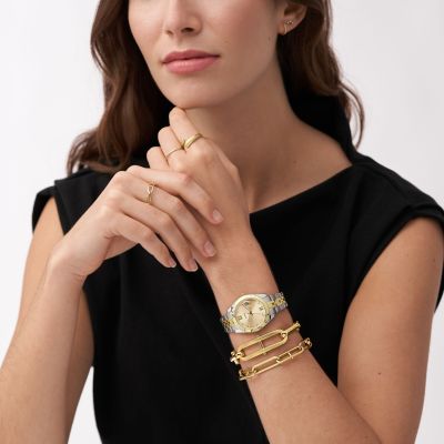 Fossil Gliederarmband Heritage D-Link Edelstahl Gold-Ton JF04234710