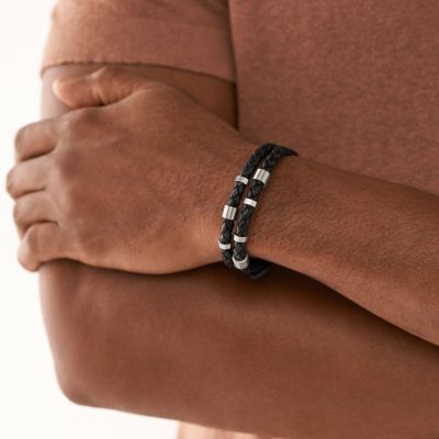Fossil JF04473040 Armband Herren Essentials Leder Schwarz 25,6 cm