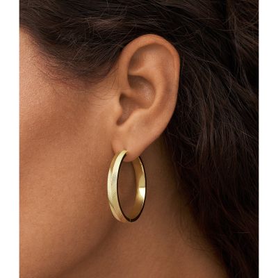 Fossil JF04538710 Creolen Ohrringe Damen Harlow Linear Texture Edelstahl Gold