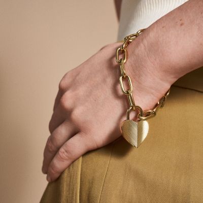 Fossil Armband Harlow Linear Texture Heart Edelstahl Goldton JF04658710 