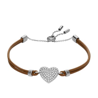Fossil JF04675040 Armband Damen Sadie Glitz Herz Leder Braun 21,6 cm