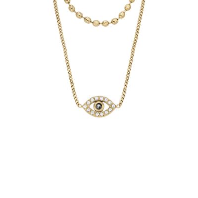 Fossil Halskette-Anhänger Damen Sutton Evil Eye Edelstahl Gold-Ton JF04792710