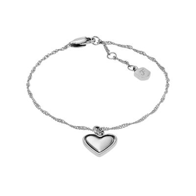 Fossil Gliederarmband Damen Herz Charm Edelstahl Silber-Ton JF04837040