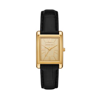 Michael Kors Damen-Uhr Essex Quarz Leder-Band Schwarz Goldton MK4965