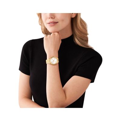 Michael Kors Damen-Uhr Lennox Quarz Edelstahl-Armband Goldton MK7391