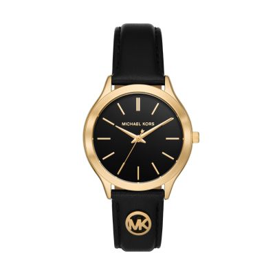 Michael Kors Damen-Uhr Slim Runway Quarz Leder-Band Goldton MK7553
