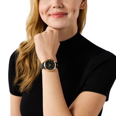 Michael Kors Damen-Uhr Slim Runway Quarz Leder-Band Goldton MK7553
