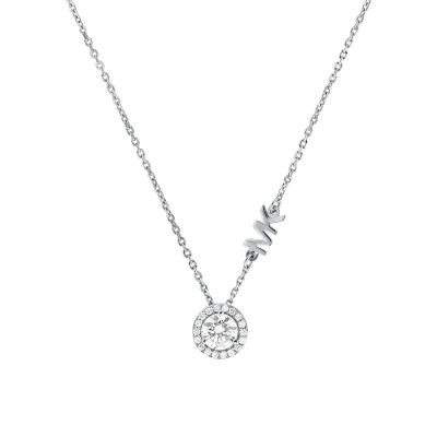 Michael Kors MKC1208AN040 Halskette mit Pavé-Anhänger Damen Logo Zirkonia Silber 