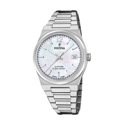 Festina Damen-Uhr Swiss Made Silber Quarz Edelstahl-Armband F20035/1