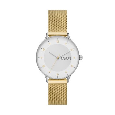 Skagen SKW3092 Damen-Uhr Riis Analog Quarz Milanaise Edelstahl-Band Gold-Ton Ø 36 mm