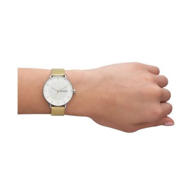 Skagen SKW3092 Damen-Uhr Riis Analog Quarz Milanaise Edelstahl-Band Gold-Ton Ø 36 mm