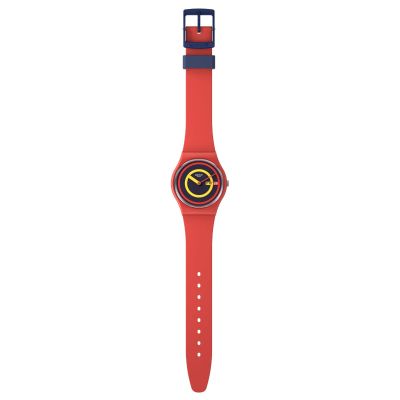 Swatch SO28R702 Armband-Uhr Concentric Red Analog Quarz Silikon-Band Ø 34 mm
