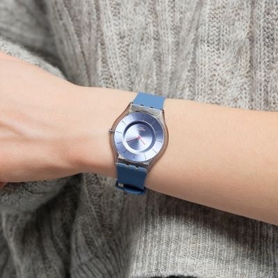 Swatch SS08N100  Armband-Uhr Denim Blue  Analog Quarz Silikon-Band Ø 34 mm