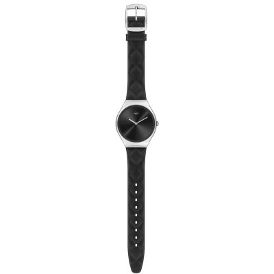 Swatch SYXS136 Armband-Uhr Black Quilted Analog Quarz Leder-Band Ø 38 mm