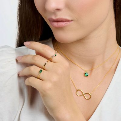 Thomas Sabo TR2398-971-7 Ring Damen Grüner Stein mit Weißen Steinen Gold