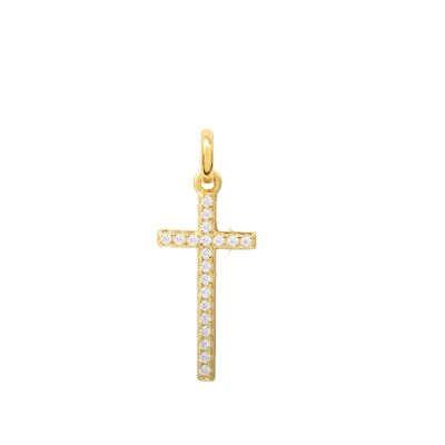 Xenox Anhänger Kreuz mit Zirkonia 925 Silber Vergoldet XS10038