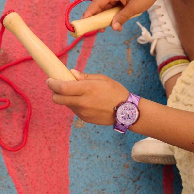 Flik Flak Mädchen-Uhr Purple Prism Analog Quarz Textil-Band FPNP167